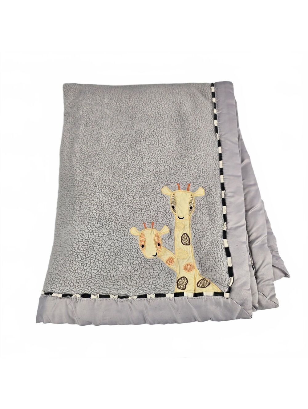 Koala Baby Gray Sherpa Plush Baby Blanket 2 Giraffes Black White Trim Border